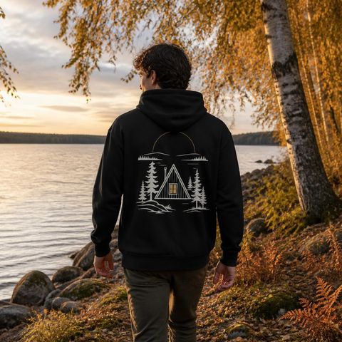 Quiet Is a Destination Hoodie, worn outdoors in the north