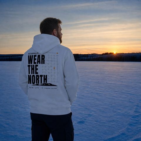 Wear the North Hoodie, worn outdoors in the north